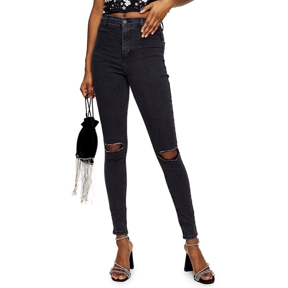 topshop black joni jeans distressed knees 32